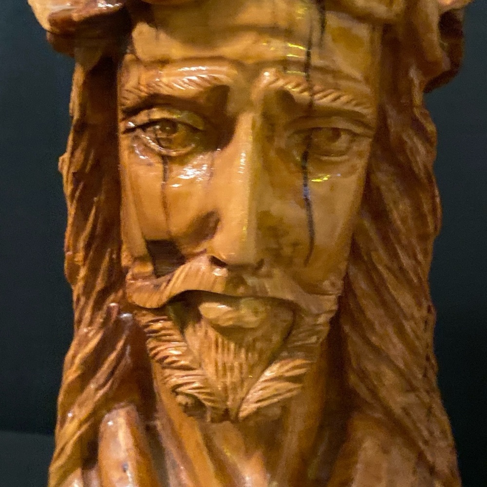 Vintage Hand Carved Wood Folk Art Religious Jesus Christ Sculpture Statue Bust - Picture 6 of 7